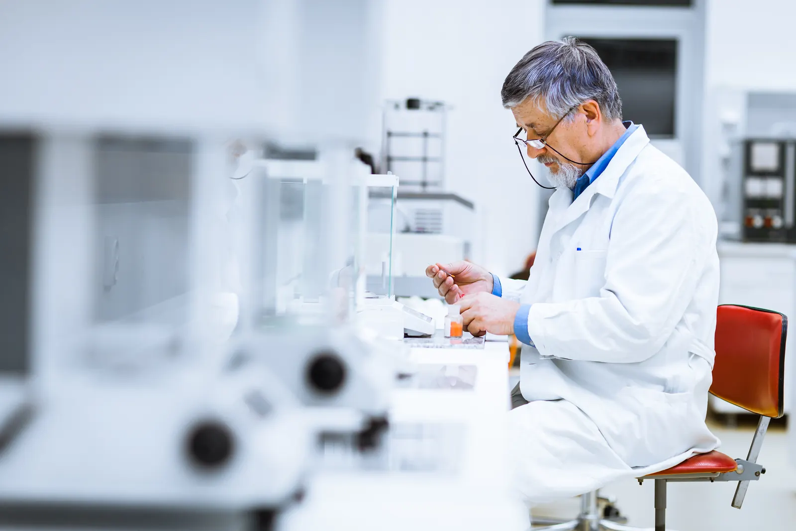 Senior scientist working in a laboratory